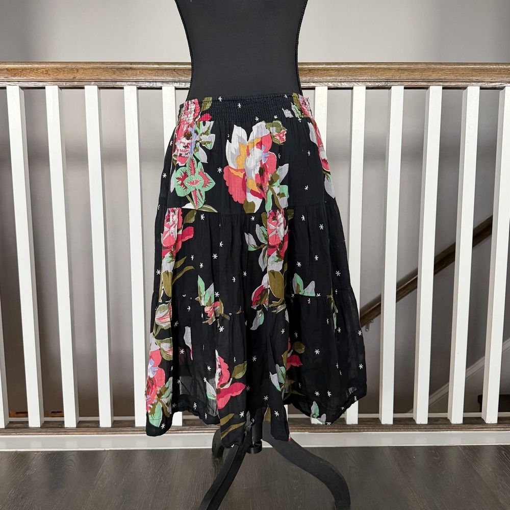 Apollo Floral Tiered Boho Whimsigoth Skirt Small 100% Cotton Romantic  Festival